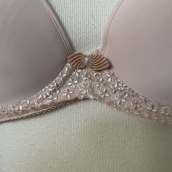 Wacoal Womens Lace Trim Tan Padded Underwire Bra Lingerie Pretty 36B #853317 - Picture 2 of 5